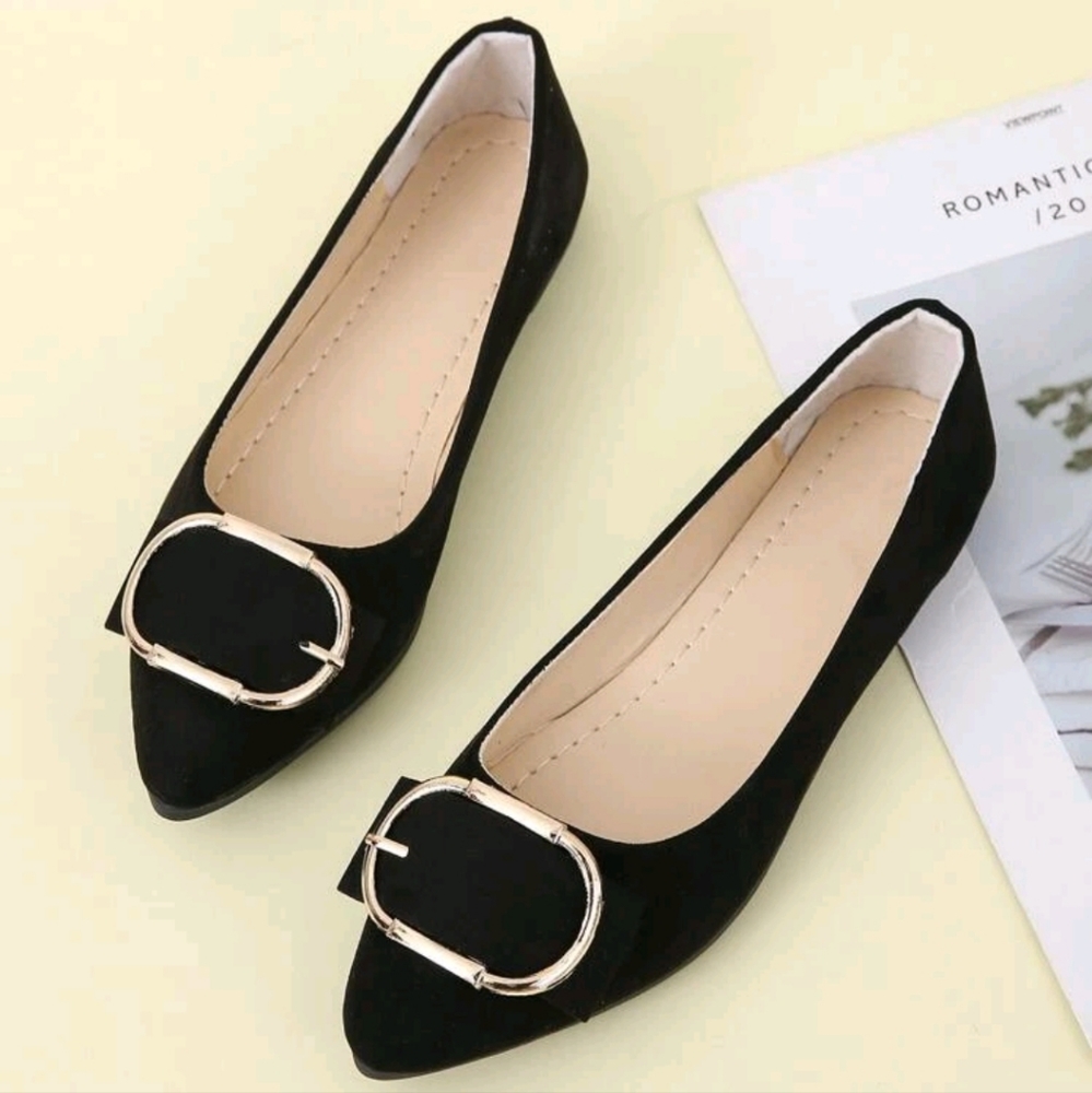 🆕️ Black Flats with Gold Buckle Embellishment